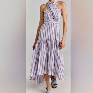 Veronica Beard Lavender-Striped Halter High-Low Dress